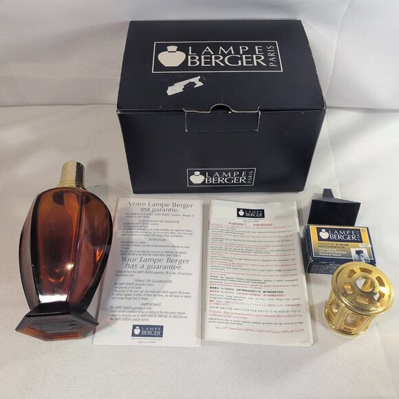 Lampe Berger Fragrance Oil Lamp Red Gold Top Athena Diffuser 3909 Glass RARE - Picture 6 of 16